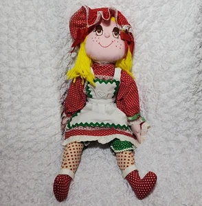 House Of Hatten Girl Rag Doll Cloth Fabric Embroidered Face 21" Yellow Hair 1998 - Picture 1 of 7