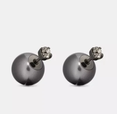 Pendientes Tribales Dior Acabado Rutenio Metal Resina Negra Perlas Cristales Negros Foto 1 de 4