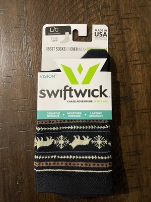 Swiftwick Vision Five Winter Black Wolves Limited Edition Crew Socks Black L - Image 1 of 4
