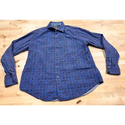 Camisa Robert Graham Para Hombre Azul y Púrpura Puño Abatible Paisley Geométrica Talla M Preppy Foto 1 de 4