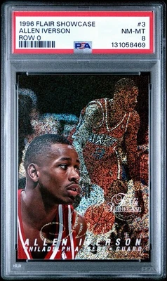 Tarjeta de novato 1996 Flair Showcase fila 0 Allen Iverson PSA 8 RC #3 Foto 1 de 2