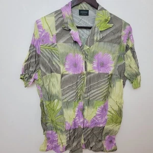 C&A Vintage Womens Blouse Shirt Top Size 18 Green Purple Floral Work 80s Smart - Picture 1 of 6