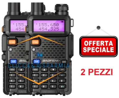 2X RICETRASMITTENTE BAOFENG UV-5R VHF/UHF DUAL BAND PMR RADIO VHF 144-146 MHz
