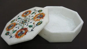 White Marble Trinket Box Carnelian Gemstone Inlay Work 6 x 6 Inches Pendend Box - Picture 1 of 5