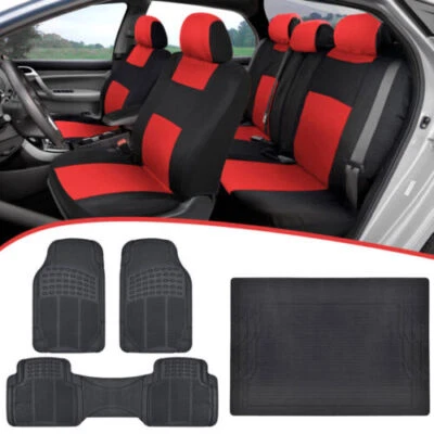 Fundas de asiento de auto universales, alfombrillas para todo tipo de clima con corredor, revestimiento de maletero - rojo/negro Foto 1 de 4