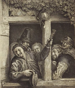 Cinque contadini alla taverna acquaforte finestra pl. 4 C. Closin After Adriaen Van Ostade - Foto 1 di 6