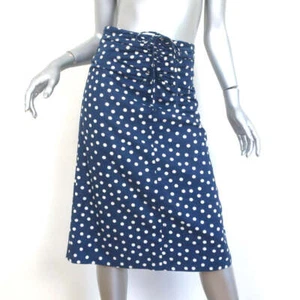 A.P.C. Ruched Skirt Blue Polka Dot Cotton-Linen Size 34 - Picture 1 of 8
