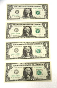 One Dollar Notes Sequential Serial Numbers Lot/4 Series 2021 We Combine Shipping - Picture 1 of 2