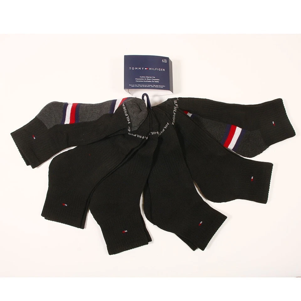 Tommy Hilfiger 6 Pair Cushion Quarter Cut Socks black size 7-12 - Image 1 of 1