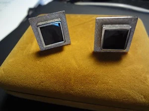 GREAT GIFT MORSE BROTHERS STERLING SILVER AND BLACK ONYX CUFF LINKS - Picture 1 of 6