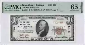 PMG 65EPQ Ch. 775 1929 Ty. I $10 The New Albany National Bank, New Albany, IN - Picture 1 of 2