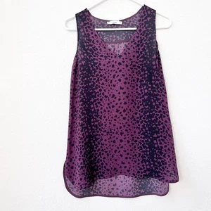 Top túnica VINCE 100 % seda sin mangas para mujer talla XS calce cuadrado estampado animal de glicinia - Imagen 1 de 5