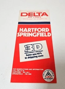 1976 Delta Airlines Hartford Springfield Quick Reference Schedule Brochure - Picture 1 of 4