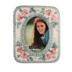 Burnes of Boston FLORAL Quilted CERAMIC 3.5x5 Picture Frame PASTEL Cottagecore - Picture 1 of 6