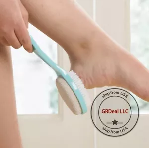 Two Sided Foot Scrubber with Handle: Pumice Stone Smoother & Bristle Brush Foot - Picture 1 of 2
