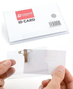 50x Combi Clip On Clear Plastic ID NAME BADGES Crocodile CLIP And Safety PIN UK - Picture 1 of 6