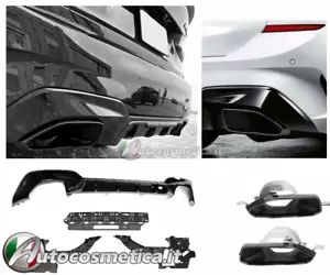 Diffusore spoiler nero posteriore marmitte nere per BMW Serie 3 G20 G21 340 look - Foto 1 di 11