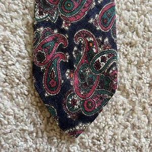 Unbranded Neck Tie 100 Percent Linen Paisley Pattern Blocked In England Skinny - Picture 1 of 5