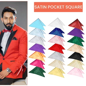 Mens Solid Plain Wedding Satin Suit Pocket Square Handkerchief Multicolour - Picture 1 of 325