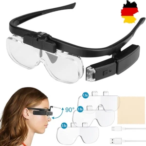 Profi LED Stirnlupe Kopflupe Lupenbrille mit Licht Lupe Brillenlupe Leuchtlupe - Bild 1 von 24