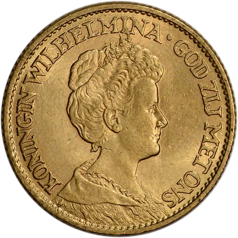 Netherlands Gold 10 Gulden (.1947 oz) - Wilhelmina Crowned - BU - Random Date Cover