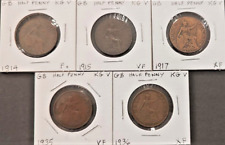 Great Britain 1914-1936 King George V Half Penny Coins, KM# 809 & 837, F-XF