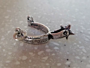 Sterling Silver 3D 23x12mm Cowboy Movable Spur Charm - Picture 1 of 5