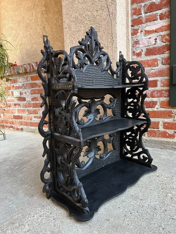 Antique European Black Forest Carved Wall Shelf Plate Display Rack German Cover