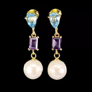 Pendientes De Plata 925 De Verano Con Topacio Azul Suizo De 9x6mm Joyería - Imagen 1 de 14