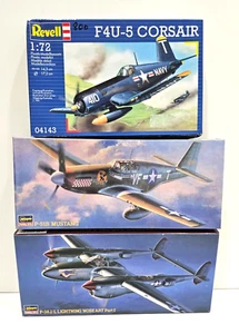 1/72 3X LOT REVELL F4U-5 CORSAIR + HASEGAWA P-38J/L + P-51B W AERO MASTER DECALS - Picture 1 of 4