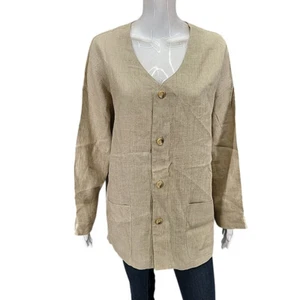 Calvin Klein Classifications Linen Shacket Shirt Jacket Pockets Size 14 Natural - Picture 1 of 11
