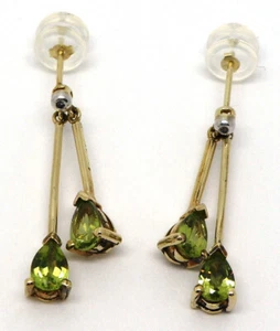 10k Yellow Gold Peridot & Diamond Dangle Earrings - Picture 1 of 5