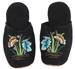 Handmade Embroidered Red & Blue Floral Chinese Women's Cotton Slippers New
