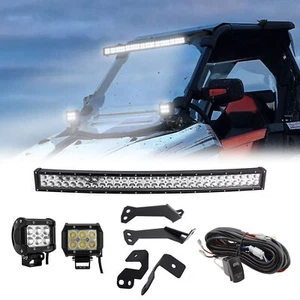 Roof 32" Curved LED Light Bar+A-Pillar Pods Mounts Fit Polaris RZR 900 XP 1000 - Foto 1 di 9