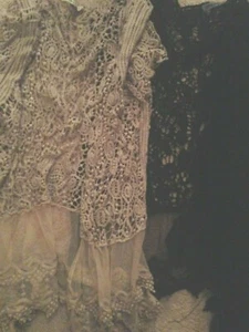 NEW NWT Origami Lace Crochet Jacket/Vest Black Or Oatmeal Womens Size S/M or M/L - Picture 1 of 11