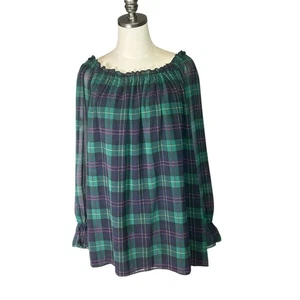 Talbots Plus Top a quadri tartan verde maniche a palloncino natalizio 3X - Foto 1 di 8