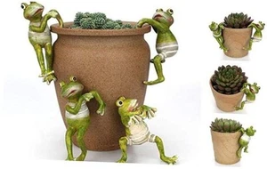4Pack Garden Frogs Statues Flowerpot Landscaping Tree-Hugger Statues Lawn - Picture 1 of 8