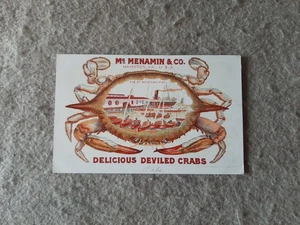 Tarjeta comercial de colección McMenamin & Co Hampton VA Deviled Crabs lata de ostras - Imagen 1 de 4
