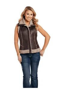 Cripple Creek Western Vest Womens Faux Fur Aviator Large Pinecone - Picture 1 of 7