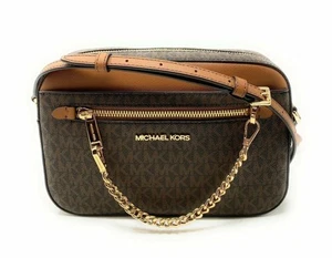 Borsa a tracolla Michael Kors Jet Set articolo grande East West catena zip MK marrone - Foto 1 di 6