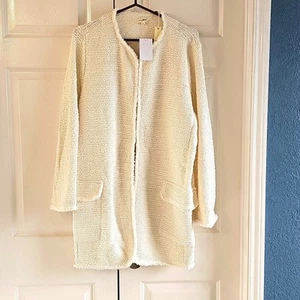 NWT Max Studio Frayed Trim Longline Cardigan Cream Jacket 2X - Picture 1 of 14