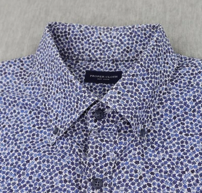 Proper Cloth Dress Shirt Mens 17x37.5 Blue Floral Print Button Down Long Sleeve - Image 1 of 4