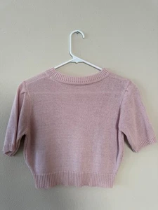Korean Pink Woman’s Cropped Short Sleeve Knit  Sweater Top Size M - Picture 1 of 2