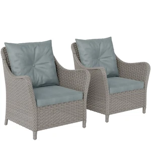 Outsunny 2 Rattan Chairs with Cushions, Light Grey, Refurbished - Picture 1 of 11