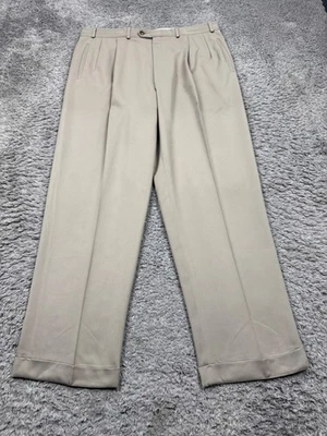 Ralph Lauren Pants Men 38x32 Beige Khaki Pleated Cuffed Career Trousers Vtg - Image 1 of 4