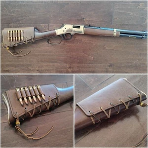 Buttstock Cover w Cartridge Holder Rustic Leather Ammo Loops Handmade in the USA - Picture 1 of 5