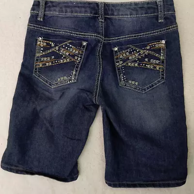 Mudd Womens 16 Blue Jean High Rise Shorts Bermuda Shorts Thick Stitch Rhinestone - Image 1 of 4