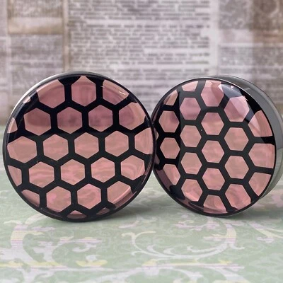 Embedded Acrylic Honeycomb Plugs in Pink Resin (RP-203) gauges - Image 1 of 4