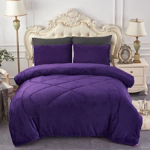 3 Piece Sherpa Blanket Borrego Comforter Set Reversible Queen/King Bedding Set - Picture 1 of 147