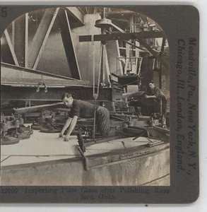 Inspektionsplatte Glas nach dem Polieren Rossford OH Keystone Stereoview um 1920 - Bild 1 von 3